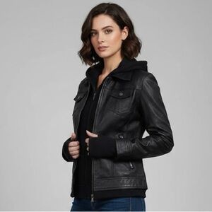 William Jacket Biker Slim Fit Hooded Motorcycle Leather Jacket